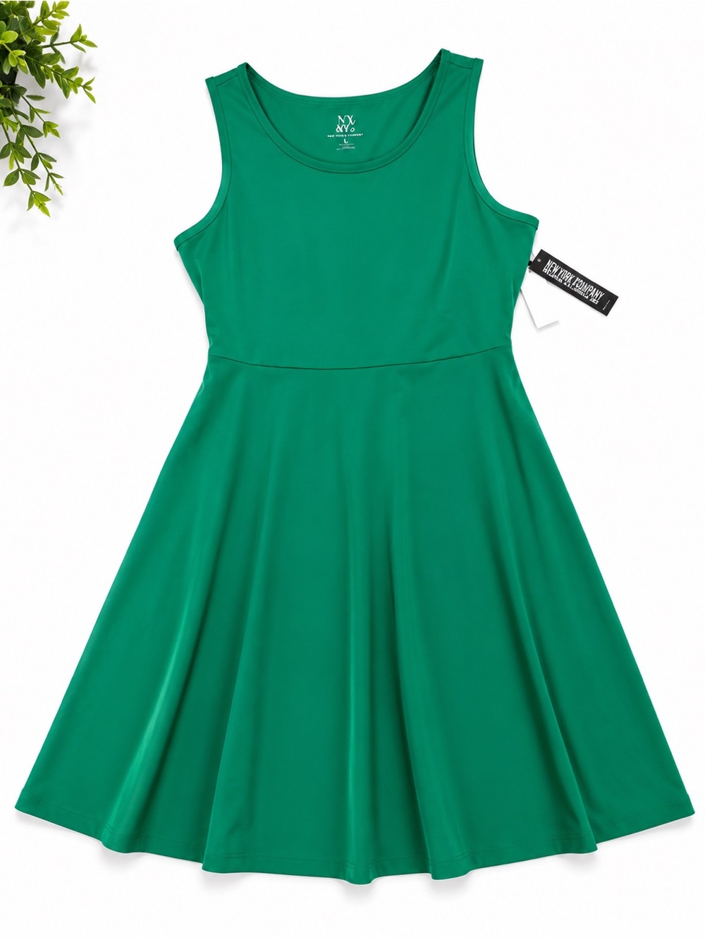 NWT New York & Company Emerald Green Fit &‎ Flare Sleeveless Dress L